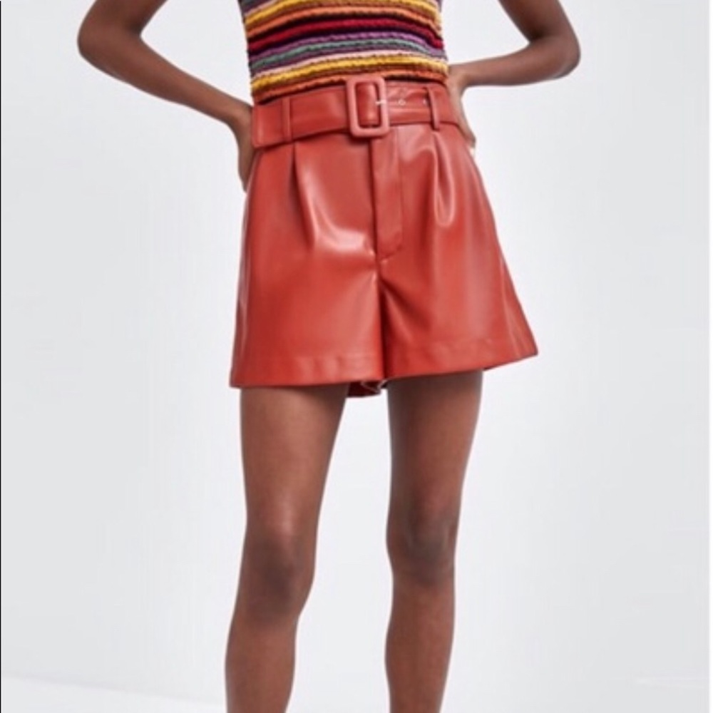Zara NWOT Faux Leather Orange Shorts Sz small